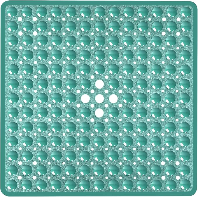 Square Shower Bathtub Mat Non Slip for Inside Shower Mars Green 21x21 Inch, Shower Stall Mats for Bathroom Floor, Soft Bath Mat for Tub with Big Suction Cups Drain Holes, Easy Washable Dry