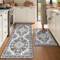 Boho Kitchen Mats for Floor 2 Piece Set Anti Fatigue Cushioned PVC Kitchen Rugs Non Slip Waterproof Farmhouse Mats 2/5 Inch Comfort Standing Mat for Sink, Laundry, 23.6"x39"+23.6"x59",D4