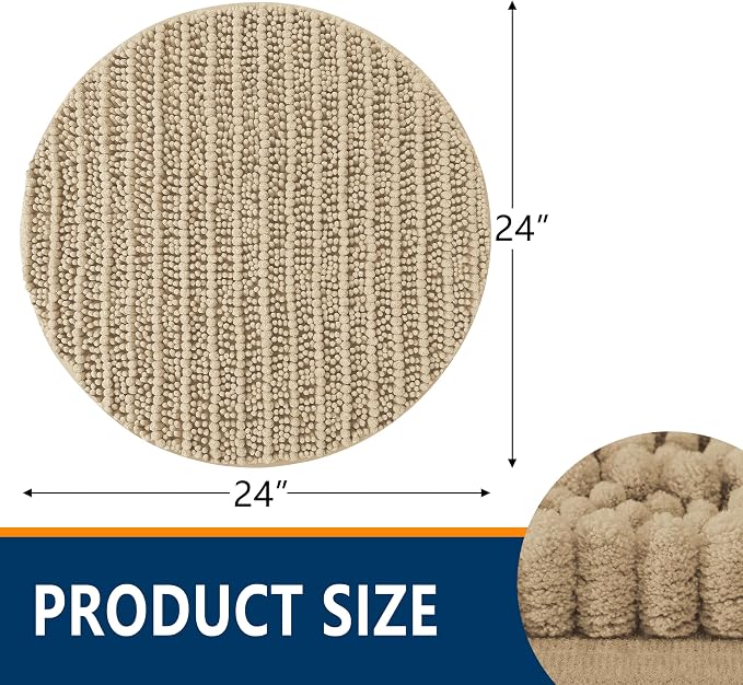 Smiry Bathroom Rugs Mat Round 24x24, Soft Absorbent Chenille Bath Rugs, Non Slip Rubber Backing Machine Washable Quick Dry Bath Mats for Bathroom Floor, Tub, Shower, Home Accessories, Beige