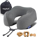 napfun Neck Pillow for Traveling, Upgraded Travel Neck Pillow for Airplane 100% Pure Memory Foam Travel Pillow for Flight Headrest Sleep, Portable Plane Accessories, Dark Gray