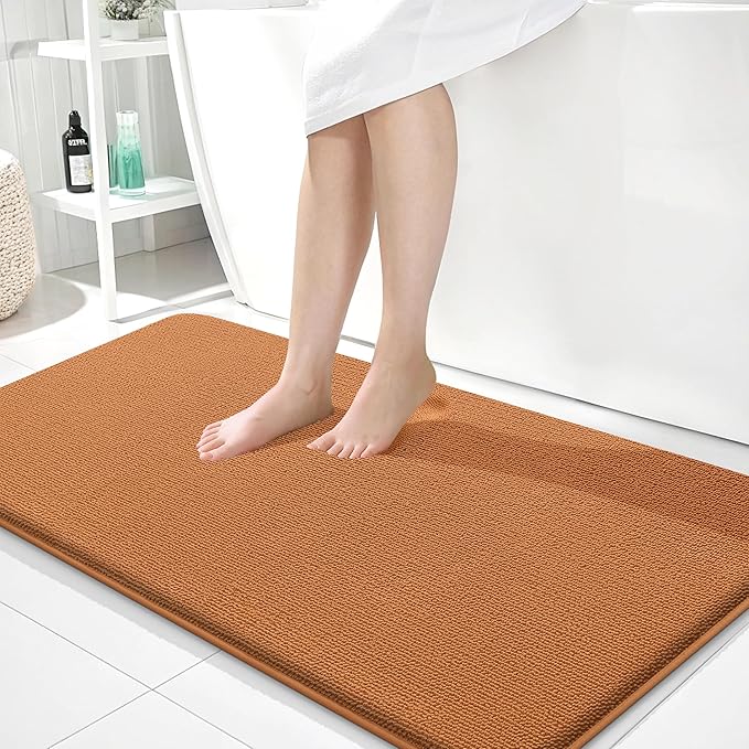 OLANLY Thick Memory Foam Bathroom Runner Rugs 44x24, Extra Soft Absorbent Long Bath Rug, Quick Dry Bath Mats, Non-Slip, Machine Washable Mat for Bathroom, Tub and Shower, Home Decor Accessories, Clay