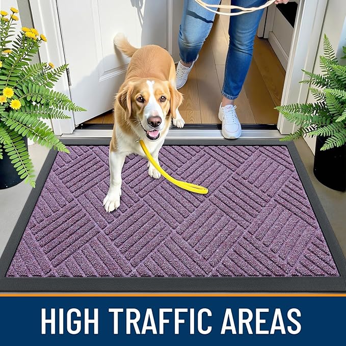 OLANLY Front Door Mat Outside Entrance 47x23, Absorbent, Heavy Duty Sturdy Natural Rubber Doormat Indoor Outdoor, Stain and Fade Resistant, Non-Slip Low Profile Floor Mat for Entryway, Violet Diamond