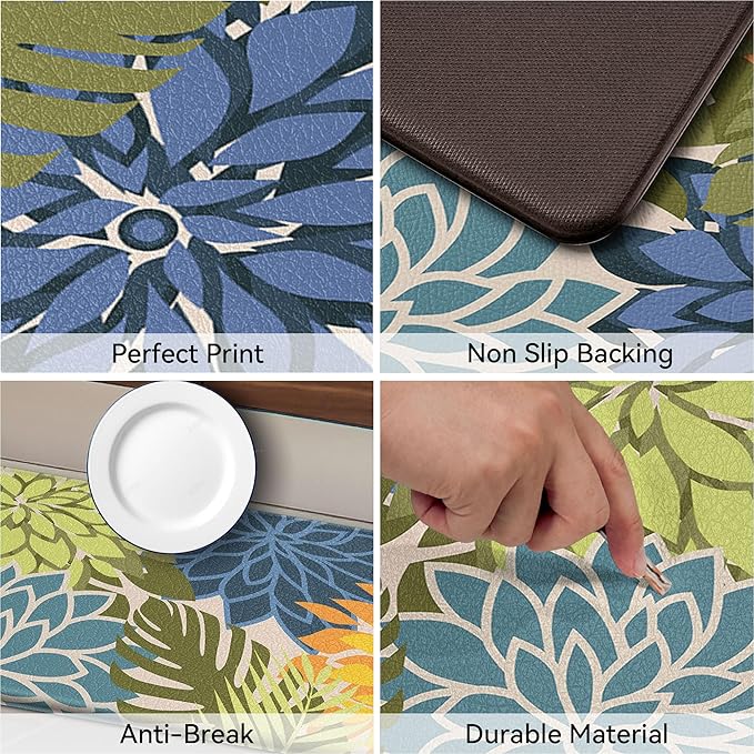 Arenarug Kitchen Mats for Floor 2 Piece Cushioned Anti Fatigue Kitchen Mats Waterproof Non Slip Kitchen Mat Rug Set Comfort Foam Standing Mat for Sink, Laundry, Office, Yellow Green
