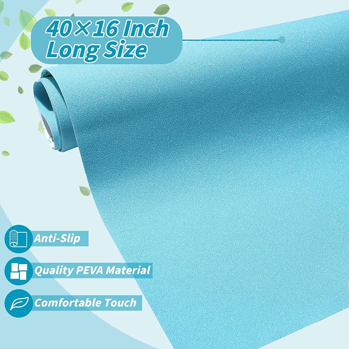 Dunzoom 16" x 40" Non Slip Bathtub Mat with Drain Cut Out Anti Slipping Non Skid Safe Tub Mat Adhesive Peel and Stick Bath Tub Mat PEVA Tub Sticker for Shower Floor Boat Wet Areas(Light Blue)