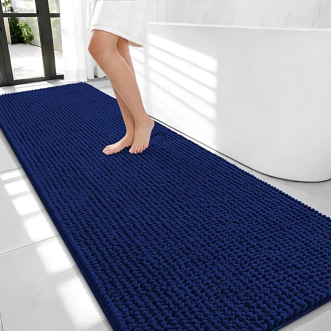 OLANLY Thick Bathroom Runner Rugs 70x24, Extra Soft Absorbent Chenille Bath Rugs, Rubber Backing, Machine Wash Dry, Long Bath Mats for Bathroom Floor, Tub and Shower, Home Decor Accessories, Navy