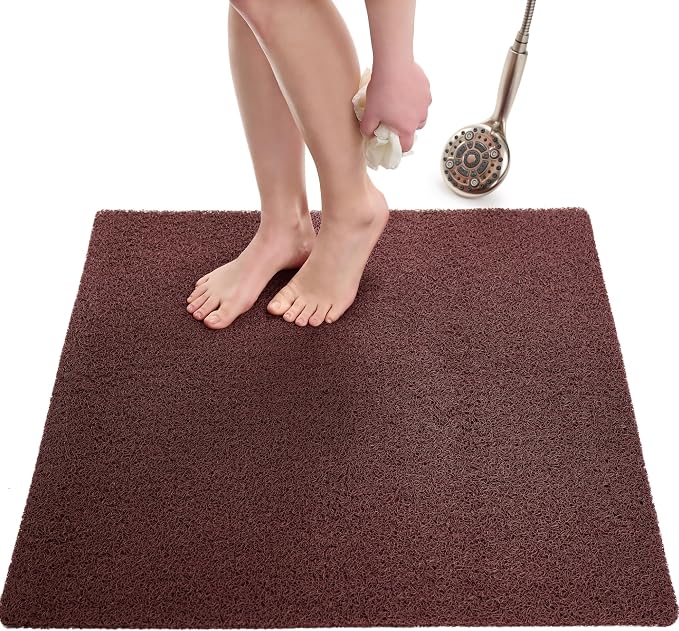 Square Shower Mat - Non Slip Shower Mats for Inside Shower - Extra Large 31x31 Shower Floor Mat Non Slip - Square Bath Mat for Shower - Secure Anti Slip Loofah Shower Bath Mat (31x31 Brown)