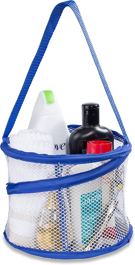Handy Laundry Foldable Shower Caddy - Collapsible, Portable, Drainage Hole, Carry Handle, Large Compartments. Great Organizer for Camp, Travel, Gym, and Dorm (Blue)