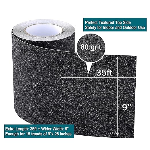 Anti Slip Traction Tape, 9 Inch x 35 Ft Non Slip Grip Tape for Skateboard, Waterproof Anti Skid Grit for Stair Step Outdoor/Indoor, High Traction Non Skid Abrasive Stair Tread