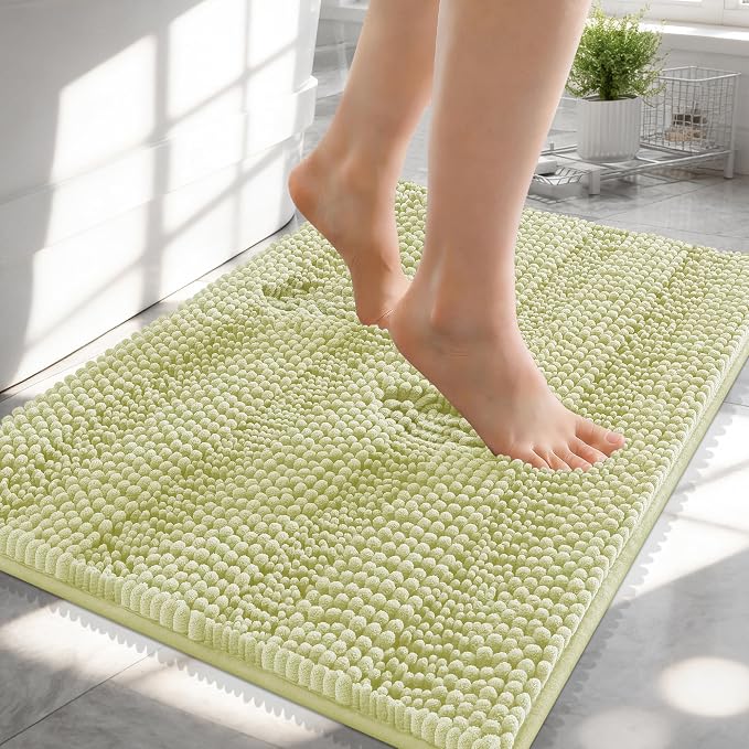 OLANLY Thick Small Bathroom Rugs 24x16, Extra Soft Absorbent Chenille Striped Bath Rugs, Rubber Backing, Machine Wash, Bath Mats for Bathroom Floor, Tub and Shower, Home Decor Accessories, Vanilla