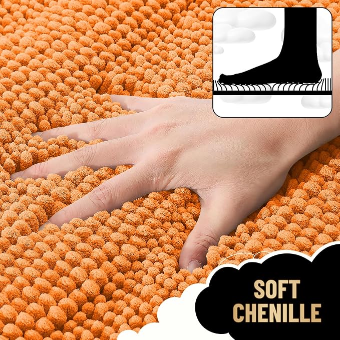 OLANLY Thick Bathroom Rugs 36x24, Extra Soft Absorbent Chenille Striped Bath Rugs, Rubber Backing, Machine Wash Dry, Bath Mats for Bathroom Floor, Tub and Shower, Home Decor Accessories, Orange