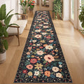 DUKINO 2x12 Washable Runner Rug, Ultra Soft Floral Runner Rug for Hallway, Boho Non Slip & Non Shedding Indoor Entryway Carpet for Kitchen, Laundry Room, Bathroom, Bedroom, Entrance, Black