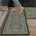 Kitchen Mats for Floor Thick Anti Fatigue Waterproof Vintage Spring Floral Kitchen Rugs 2PCS Cushioned Non Slip Black Green Comfort Standing Mats for Sink Laundry Office 17.3"×47"+17.3"×30"