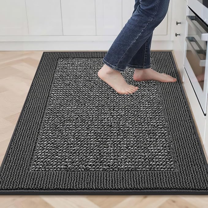 BEQHAUSE Kitchen Rugs 32"x48", Kitchen Runner Rug Non-Slip Kitchen Mats for Floor, Absorbent and Stain Resistant Kitchen Mats, Machine Washable Rugs for Kitchen, Hallway, Laundry & Sink, Charcoal