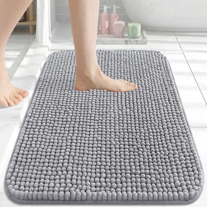 Arotive Bathroom Rugs 24" x 16", Ultra Soft Absorbent Chenille Bath Rugs, Non-Slip Rubber Backing, Machine Washable Bath Mats for Bathroom Floor, Tub and Shower, Home Decor Accessories, Grey