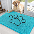 OLANLY Dog Door Mat for Muddy Paws 36x24, Paw Print Design, Absorbs Moisture and Dirt, Absorbent Non-Slip Washable Doormat, Quick Dry Chenille Mud Mat for Dogs, Entry Indoor Entryway Carpet, Aqua Blue