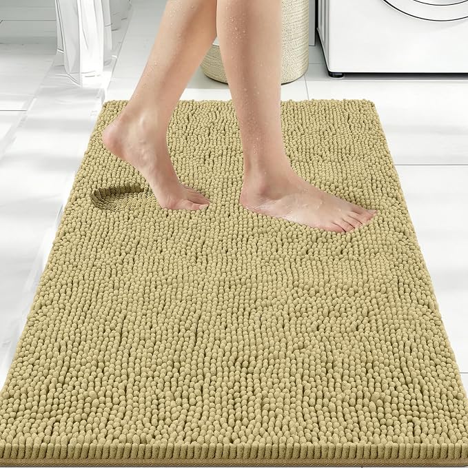 Bcoimo 36x24 Chenille Bath Mat – Non-Slip with Backing Bath Rug Ultra-Absorbent and Machine Washable Bathroom Mat Quick-Dry Design. Ideal for Bathroom Shower and Tub Areas