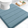 OLANLY Memory Foam Toilet Rugs U Shaped 24x20, Super Soft Absorbent Contour Bath Rugs, Quick Dry, Machine Washable Toilet Mat, Bathmat Floor Carpet, Bathroom Home Decor Accessories, Airy Blue