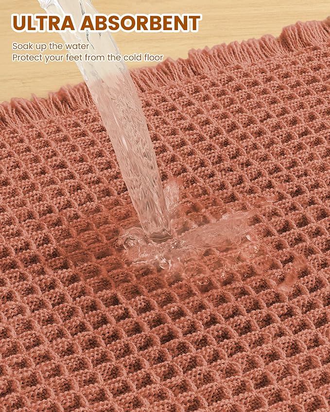 Smiry Waffle Bath Mat 24x16, Extra Soft Absorbent Bathroom Rugs, Non Slip Machine Washable Quick Dry Bath Rugs for Bathroom Floor, Tub, Shower, Home Decor Accessories, Orange
