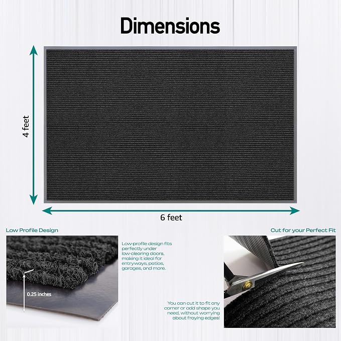 MaxMat® Oversized Industrial Door Mat - Heavy Duty, Waterproof, Low-Profile, Easy to Clean, Rubber Floormat (4 x 6 Feet, Black, MXM-RIB0046BK)
