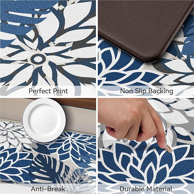 Arenarug Kitchen Mats for Floor 2PCS Cushioned Anti Fatigue Kitchen Mats Waterproof Non Slip Kitchen Mat Rug Set Comfort Foam Standing Mat for Sink, Laundry, Office, 24"x39"+24"x59", Blue Gray