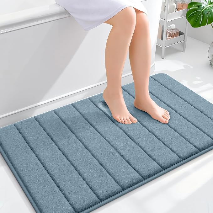 OLANLY Memory Foam Bath Mat 40x24, Super Soft Absorbent Bathroom Rugs, Quick Dry, Machine Washable Shower Floor Rugs, Bathmat Carpet, Bathroom Home Decor Accessories, Airy Blue
