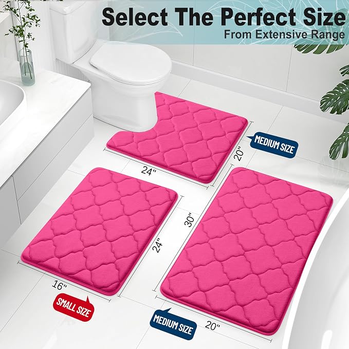 OLANLY Memory Foam Bath Mat Rug 24x16, Ultra Soft and Absorbent Bathroom Rugs, Non-Slip, Comfortable, Machine Washable Bath Carpet for Bathroom Floor, Tub, Shower and Home Decor Accessories, Deep Pink