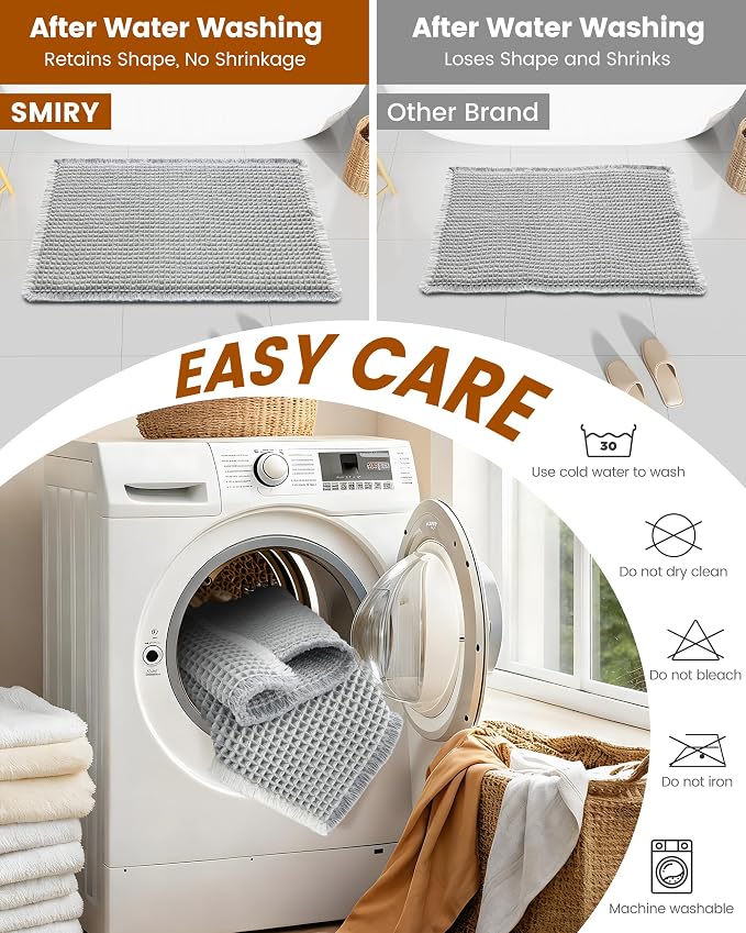 Smiry Waffle Bath Mat 72x24, Extra Soft Absorbent Bathroom Rugs, Non Slip Machine Washable Quick Dry Bath Rugs for Bathroom Floor, Tub, Shower, Home Decor Accessories, Lightgrey & Cream