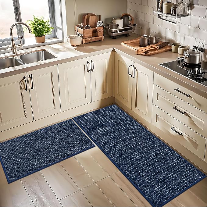 BEQHAUSE Kitchen Runner Rugs 20"x48", Non-Slip Kitchen Mats for Floor, Super Absorbent and Stain Resistant Kitchen Rug, Machine Washable Rugs for Kitchen, Hallway, Laundry & Sink, Blue