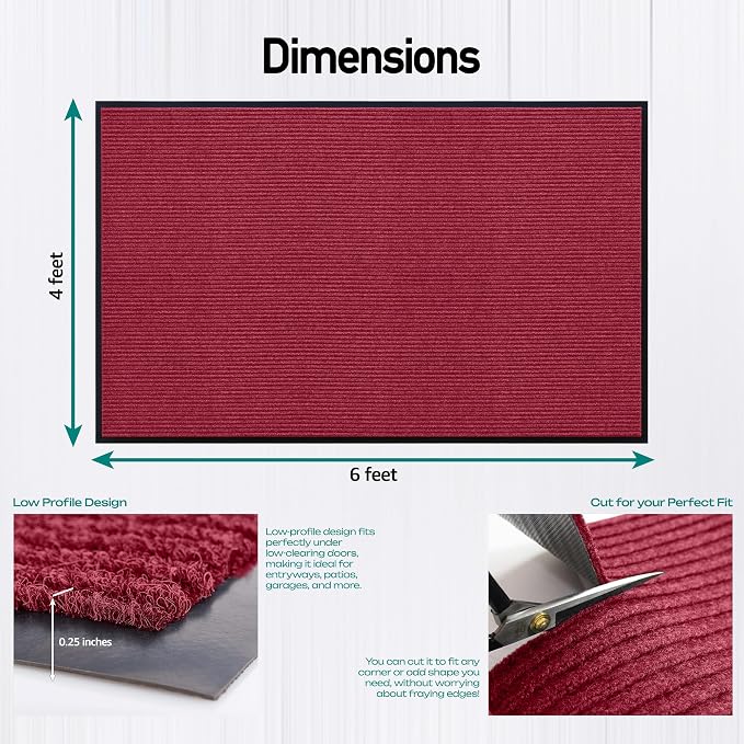 MaxMat® Extra Large Commercial Door Mat, Rubber Border Heavy Duty Door Mat, Waterproof, Low-Profile, Easy to Clean, Rubber Entry Mat. (Red, 4 x 6 Feet)