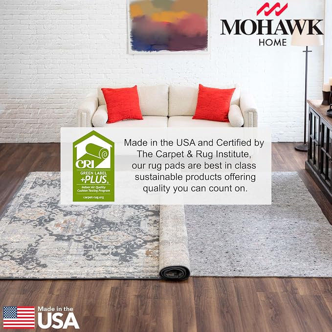 Mohawk Home Non Slip Rug Pad 5' x 7' - 3/8" Thick Felt + Latex Rubber Gripper - Dual Surface Cushion for Hardwood, Carpet, Tile Floors, Made in USA