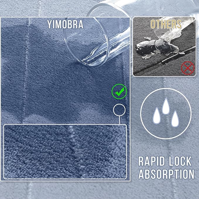 Yimobra Memory Foam Bath Mat Set 2 Piece - Super Soft Absorbent Quick Dry Bathroom Toilet Rugs, Machine Washable Non Slip Floor Carpet for Tub Shower & Single Sink (31.5x20 & 24x20, Denim Blue)
