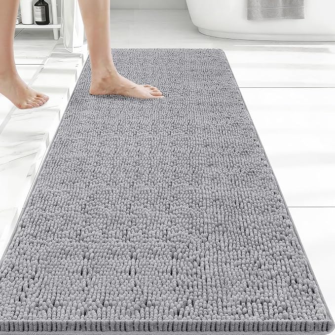 Bcoimo 48x24 Chenille Bath Mat – Non-Slip with Backing Bath Rug Ultra-Absorbent and Machine Washable Bathroom Mat Quick-Dry Design. Ideal for Bathroom Shower and Tub Areas