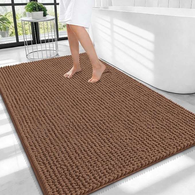 OLANLY Thick Large Bathroom Rugs 40x32, Extra Soft Absorbent Chenille Bath Rugs, Rubber Backing, Machine Wash Dry, Bath Mats for Bathroom Floor, Tub and Shower, Home Decor Accessories, Mocha