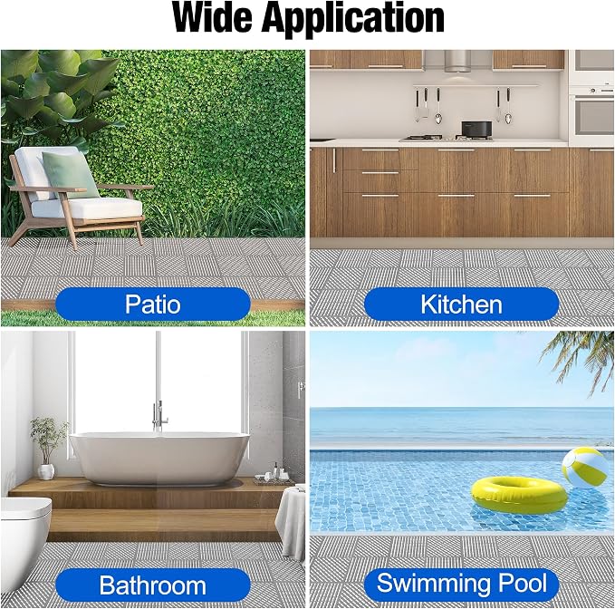 ToLanbbt Modular Interlocking Cushion 12P 11.8" x 11.8" Interlocking Rubber Floor Drain Holes Non-Slip Splicing Drainage Mats for Deck, Shower, Kitchen, Drain Pool, Sauna Bath (Grey, 1 Rows Dots)