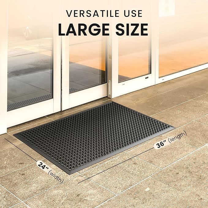 Lifetime Supplies 36" x 24" Commercial Rubber Floor Mat | Safety Water Drainage | Non Slip Anti Fatigue Mat for Restaurant, Kitchen, Indoors, Outdoors and Entryway