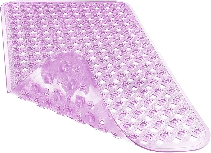 Yimobra Bathtub Mat Non Slip, Shower Mat with Strong Suction Cups & Drain Holes, 28"X16", Anti Slip Bath Tub Mat for Inside Shower, Machine Washable Fast Drying, Bathroom Essentials, Clear Purple