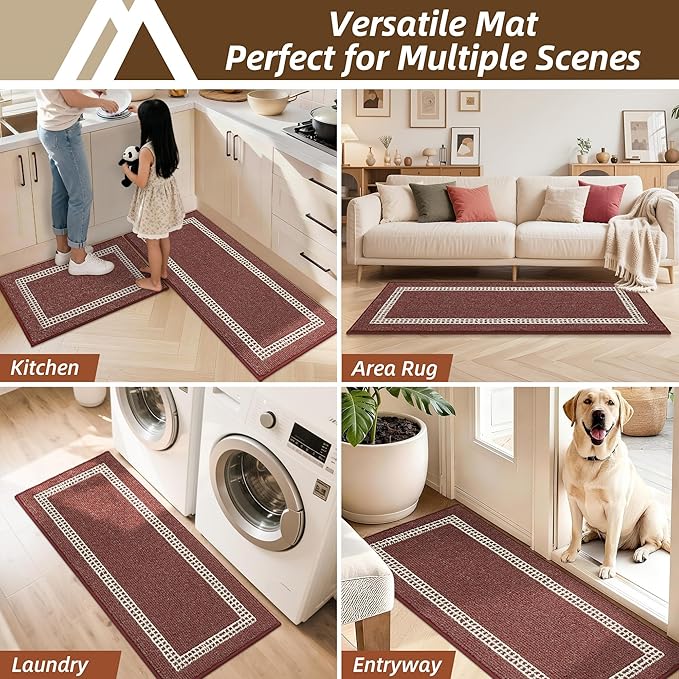 COSY HOMEER Kitchen Rugs Non-Slip 20x30/20x48 Inch Thick Polypropylene Standing Mat for Home Machine Washable, Red