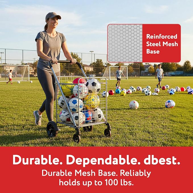 dbest Products Cruiser Cart Deluxe 2 - Foldable Shopping Cart with Wheels & Brake System - Heavy Duty Collapsible Utility Cart for Groceries & Laundry - Holds 100 lbs - Silver, Alloy Steel