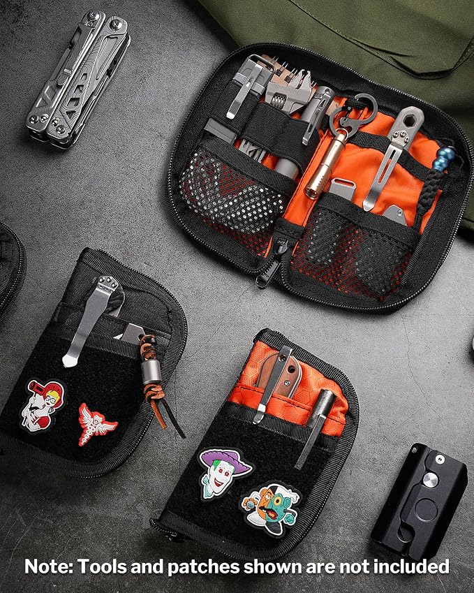 VIPERADE VE10 EDC Pouch Small Pocket Tool Pouch with 10 Compartments, Men's Pocket Organizer for Multitools, EDC Organizer with Patches Area for DIY (Black Gray Camo)