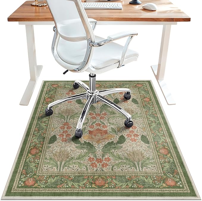 48"x72" Office Chair Mat for Hardwood Tile Floor, Under Desk Carpet Protector for Rolling Computer Chair Mat, Machine Washable Area Rug, Anti-Slip 1/5" Thick Low Pile Thin Floor Mat, Sage Green
