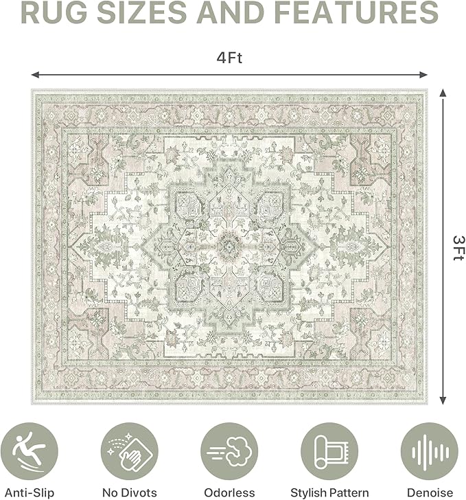 36"x48" Office Chair Mat for Hardwood Tile Floor, Under Desk Carpet Protector for Rolling Computer Chair Mat, Machine Washable Area Rug, Anti-Slip 1/5" Thick Low Pile Thin Vinyl Floor Mat, Mint