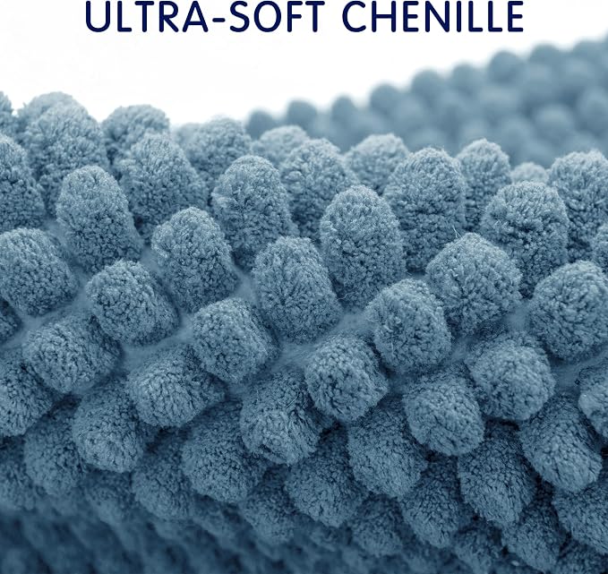 SUBRTEX Bathroom Rugs, 24" x 55" Chenille Bath Rug Soft Short Plush Bath Mat Soft Shower Mat Water Absorbent Shower Mat Quick Dry Machine Washable, Stone Blue