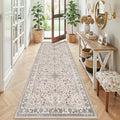 3x8 Hallway Runner Rug Washable Non-Slip – Boho Floral Soft Wide Carpet Runner for Kitchen Entryway Bathroom Bedroom – Low-Pile Thin Floor Mat with Rubber Backing (Beige,3x8)
