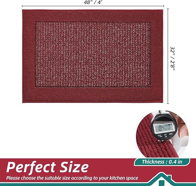 BEQHAUSE Kitchen Rugs 32"x48", Kitchen Runner Rug Non-Slip Kitchen Mats for Floor, Absorbent and Stain Resistant Kitchen Mats, Machine Washable Rugs for Kitchen, Hallway, Laundry & Sink, Red
