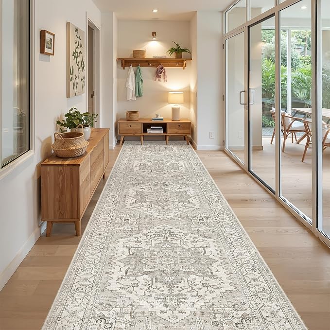 Madane Hallway Runner 3x14 - Runner Rugs 14ft Washable Entryway Rug Vintage Kitchen Runners Non Slip Indoor Area Rug Farmhouse Carpet Runner for Bathroom Living Room Bedroom, Beige/Brown