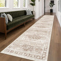 Hazo Haus Beige Boho 3x16 Extra Long Runner Rug for Hallway, Washable Large Kitchen Floor Rug, Non-Slip Stain & Fade Resistant, Vintage Charming Geometric Floral Décor (3x16 Beige/Latte)