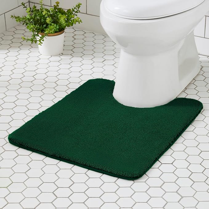 MINIDEAR Toilet Rugs 24x20 - U Shaped Dark Green Thick Memory Foam Contour Rugs,Plush Fluffy, Non-Slip, Quick Dry, Absorbent Washable Floor Microfiber Mat for Home Decor Accessories