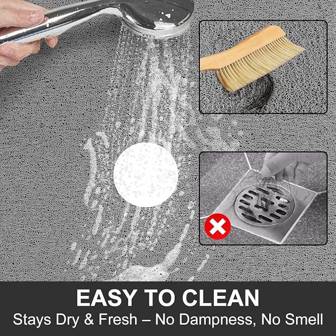 Extra Large Square Shower Mat for Inside Shower, 24 x 24 Inch Shower Floor Mat with Center Drain Hole, Designed for Walk-in Showers, Non-Slip Loofah Mat with Wide Coverage for Stable Standing