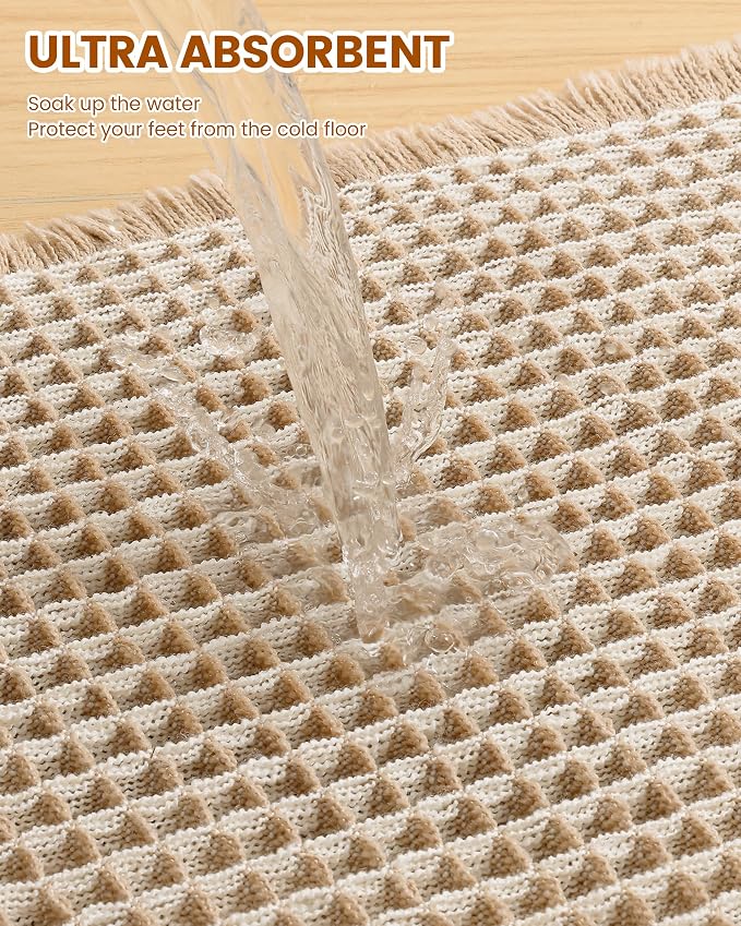 Smiry Waffle Bath Mat 47x32, Extra Soft Absorbent Bathroom Rugs, Non Slip Machine Washable Quick Dry Bath Rugs for Bathroom Floor, Tub, Shower, Home Decor Accessories, Brown & Cream
