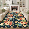 DUKINO 6x9 Area Rug, Floral Washable Rugs for Living Room with Non Slip Backing & Non-Shedding, Lightwight Low Pile Boho Design Large Carpets for Bedroom, Living Room, Dining Room, Navy Blue
